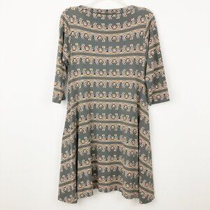 Anthropologie Green and Cream Patterned Mini Dress